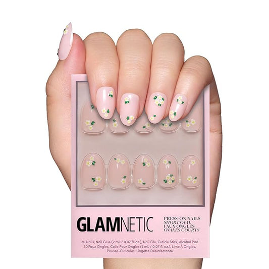 Glamnetic Press On Nails - Petals | Glossy, Semi-Transparent, Short Oval Nails, Salon Quality | 15 Sizes - 30 Nail Kit with Glue