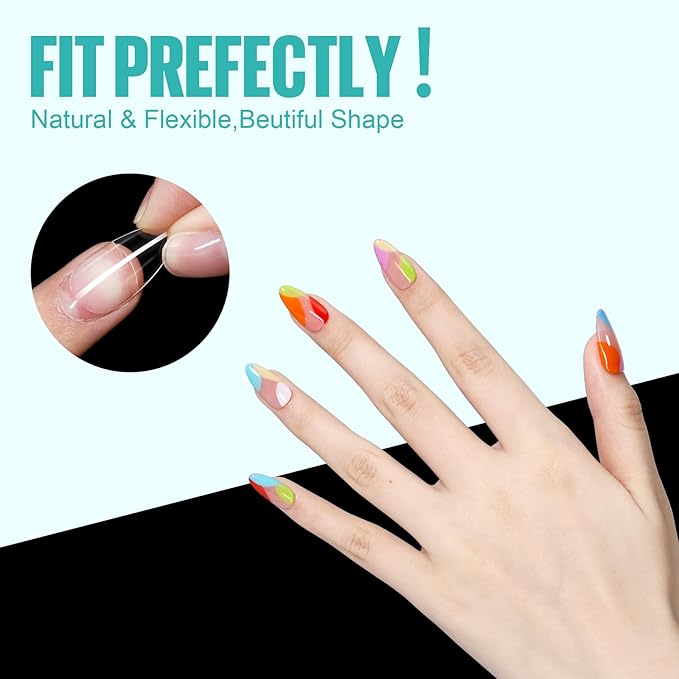TOMICCA Almond Nail Tips - 504Pcs Acrylic Nails, Clear Gel Nail Tips, 12 Sizes Full Cover Pre-Shaped Fake Nails for Nail Extension Art Professional and Home DIY