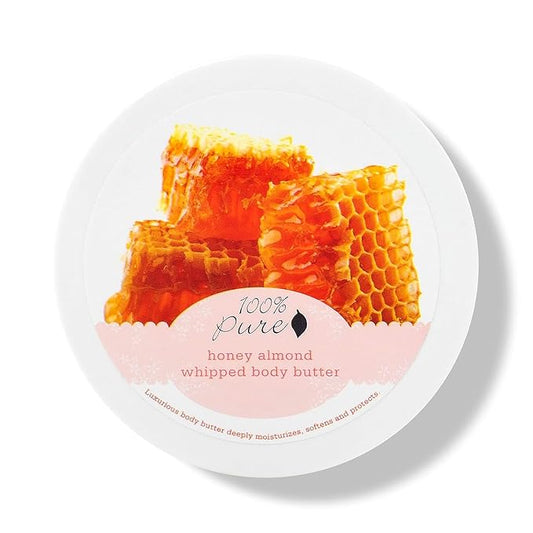 100% PURE Honey Almond Whipped Body Butter, Body Lotion for Dry Skin, Made with Shea Butter, Cocoa Butter, Moisturizing Body Cream, Natural Lotion - 3.4 oz