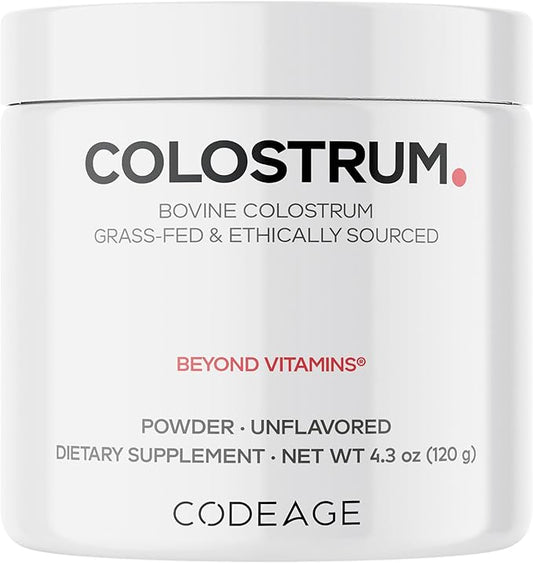 Codeage Bovine Colostrum Powder Supplement 4-Month Supply, 1000mg per Serving, Grass-Fed Ethically Sourced, Immunoglobulin-Rich Prized First Milk, Cold-Chain Pasteurized, Agglomerated, Non-GMO, 4.3 OZ