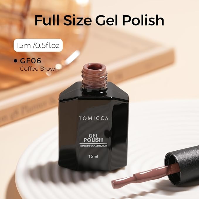 TOMICCA Coffee Brown Gel Nail Polish, 15ml Brown Gel Polish,Soak Off UV LED Cure Nail Polish for Nail Art DIY Manicure at Home Autumn Winter Color