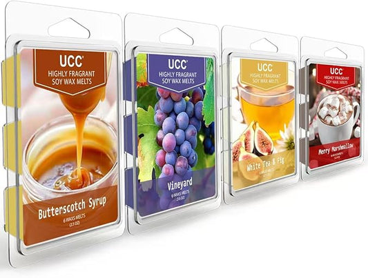 UCC Plant Based Natural Wax Melts, Strong Fragrance, Long Lasting Premium Soy Scented Melts Cubes, Wax Melts Tarts, Colored Wax Melt - 4 Pack