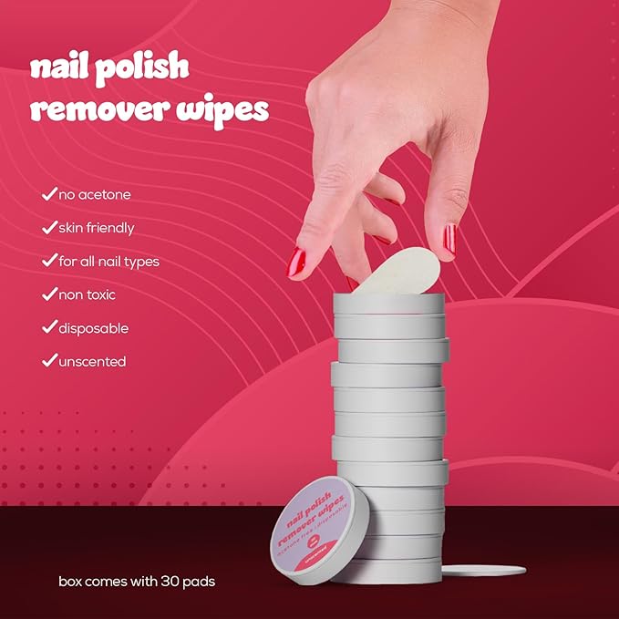 Biopure Nail Polish Remover Wipes Acetone-Free & Non-Toxic – Quick & Easy Nail Polish Removal, Travel-Friendly Disposable Pads w/Sealable Jar (30 Count, Unscented)