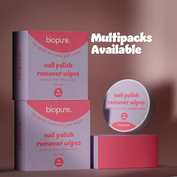 Biopure Nail Polish Remover Wipes Acetone-Free & Non-Toxic – Quick & Easy Nail Polish Removal, Travel-Friendly Disposable Pads w/Sealable Jar (720 Count, Unscented) Bulk Pack