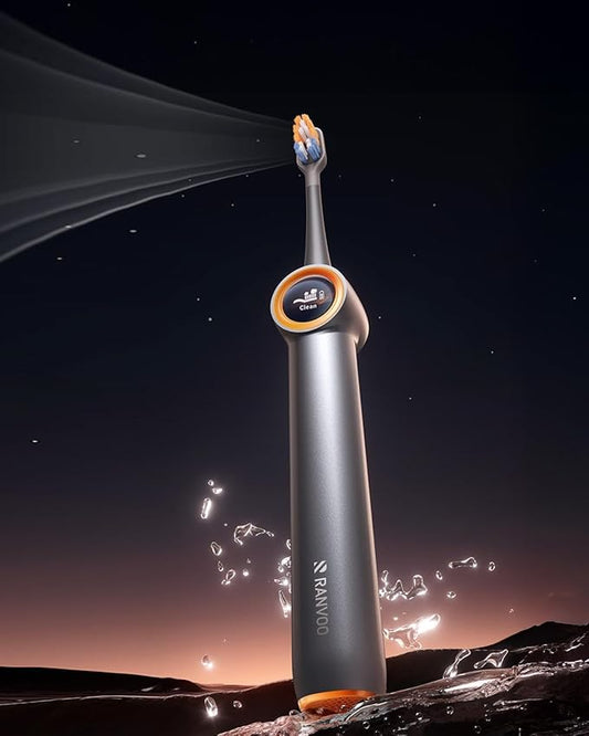 RANVOO [Vibrating & Flossing 2-in-1 Bubble Sonic Electric Toothbrush, 100% Plaque Removal, White for Adult Protect Gum Orthodontic Teeth Clean Rechargeable Gift with 2 Soft Brush Heads Grey