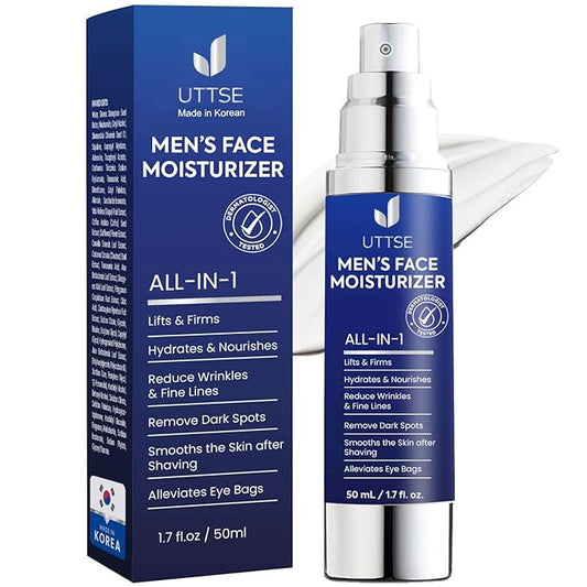 6-in-1 Mens Face Moisturizer: Face Cream for Men - Reduce the Look of Eye Bags, Dark Circles, and Puffiness - Skin Care for Men - 1.7 fl oz - Made in Korea