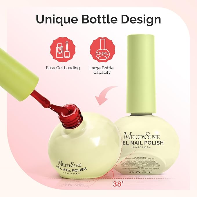 MelodySusie Highly Pigmented Gel Nail Polish Set, 0.56 fl.oz Tilt-and-Stand Bottle, HEMA Free Plant-Based Formula, 6 Colors Classic Kit, Soak Off UV LED Manicure Kit Gift Box(White, Black, Dark Red)
