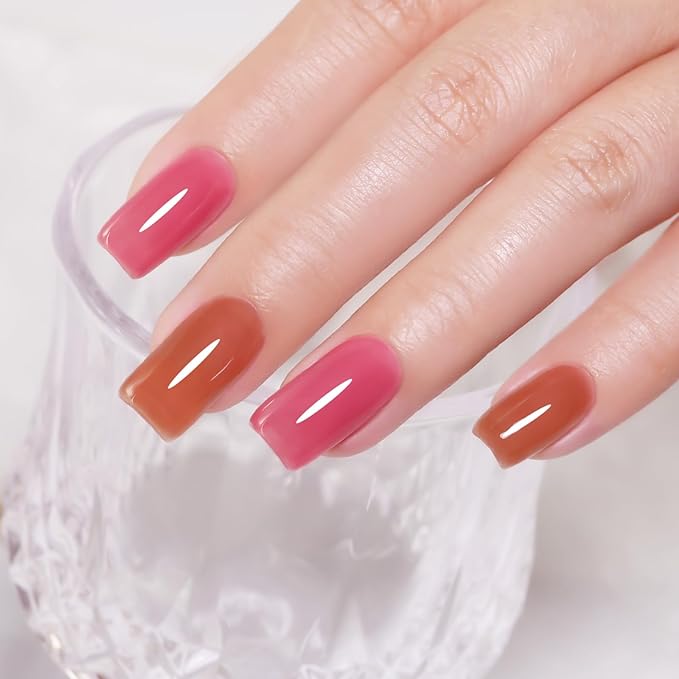 10ml Hema Free Gel Nail Polish Set, 6 Colors Transparent Jelly Gel Polish Kit Rose Garden Sheer Nude Red Pink Brown Gift for Women