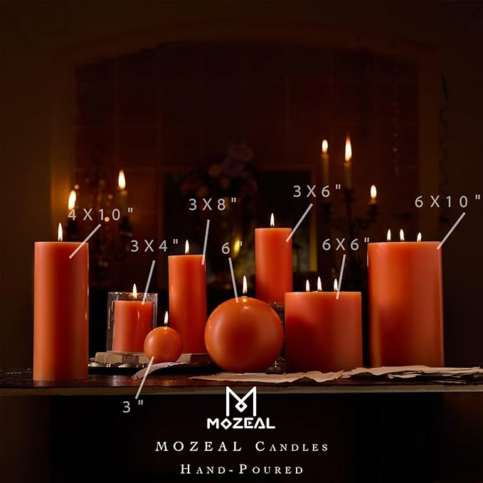 MOZEAL 3" x 8" Hand-Poured Unscented Large Candle,Smokeless Rustic Pillar Candle Set of 2,Slow Burn,No Drip,Approx 150 Hours Burning,Wedding,Dinner,Christmas and Home Decorative,Tall Orange Candle