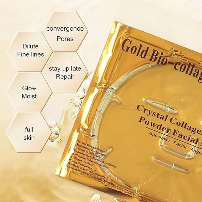 Collagen Facial Masks (10-Pc) - Vegan Gold Facial Mask - Anti Aging,Puffiness, Moisturizing, Deep Tissue Rejuvenation and Hydrates Skin