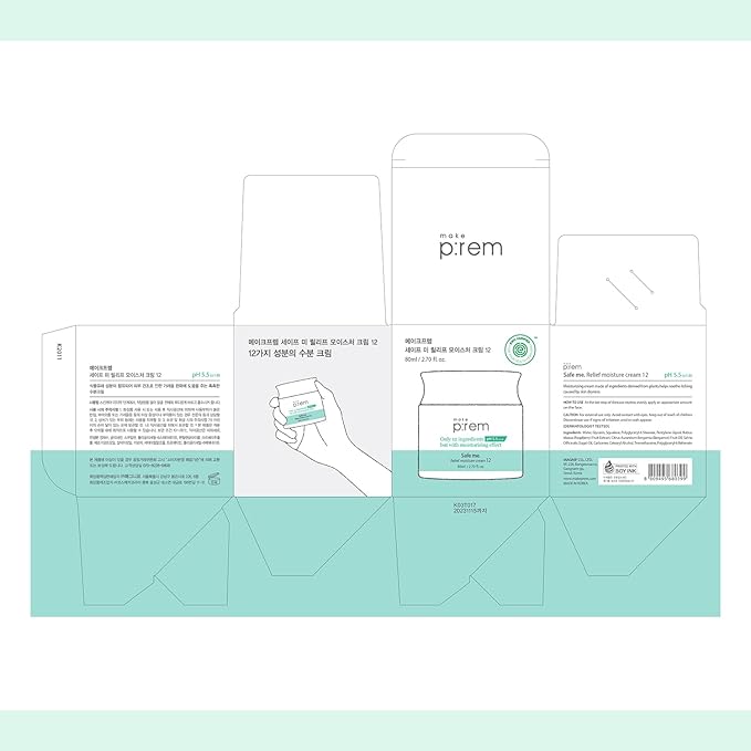 MAKE P:REM Safe Me. Relief Moisture Cream 12, Clinically Proven 48-Hour Hydration, Minimal Ingredients, EWG Green, Korean Skin Care, 2.70 fl. oz., 80ml