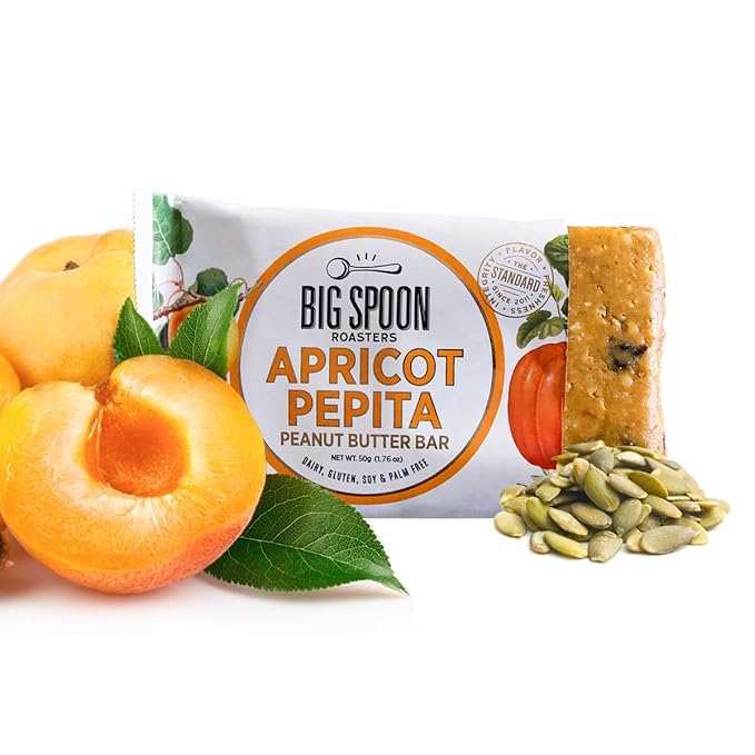 Big Spoon Roasters Apricot Pepita Nut Butter Bars - Low Carb, High Protein Bars w/Pea Protein - Vegan Snacks w/Peanut & Almond Butter - Gluten-free, Soy-free, & Lean Protein - 1.76 Ounce - 12 Pack