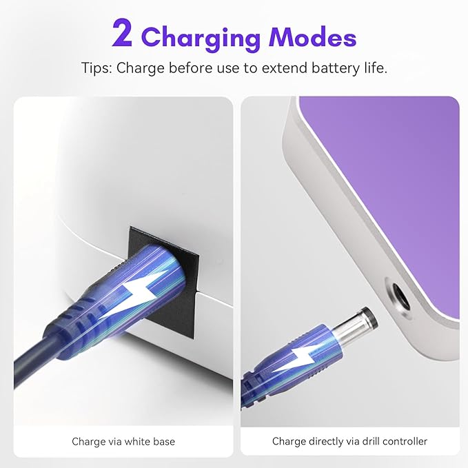 Makartt Professional Nail Drill - 35000RPM Electric Nail File with 60W Coreless Motor, 2 in 1 Desktop & Portable Rechargeable E File with Drill Bits and LCD Display, Nouvella Purple