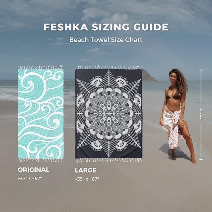 FESHKA Sand Proof Turkish Beach Towel – Oversized, Quick Dry & Lightweight Travel Towel - 100% Organic Cotton Beach Blanket - Perfect for Bath, Pool & Picnic | Explorer (Dark Navy)