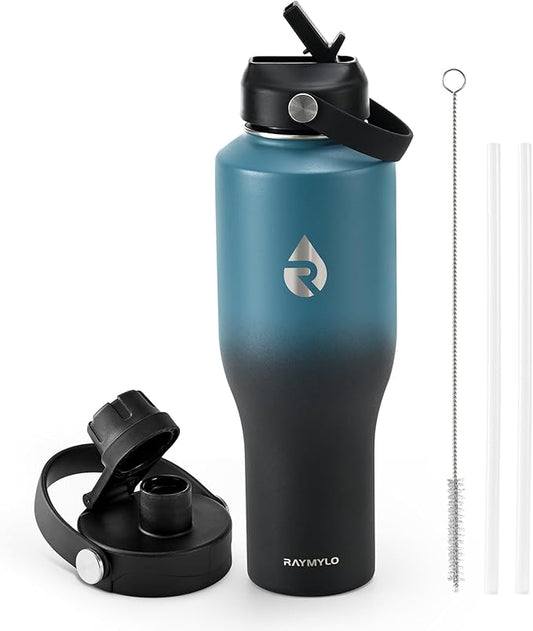 40 oz Insulated Water Bottle with Straw fit in Car Cup Holder, Triple Wall Vacuum Stainless Steel(Cold 48 hrs, Hot 24 hrs), Leakproof & Non-BPA, Hydro Travel Flask with Straw and Spout Lid