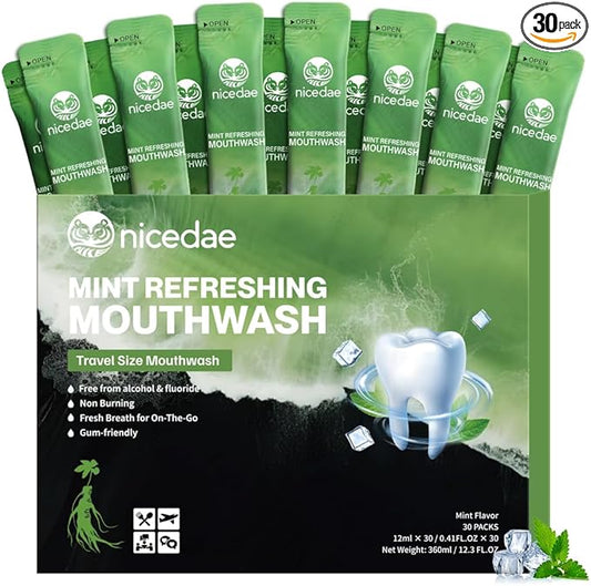 Travel Size Mouthwash Portable Packets Alcohol-Free & Fluoride-Free Fresh Mint Mouth Wash 30 Individual Wrapped Cruise Essentials