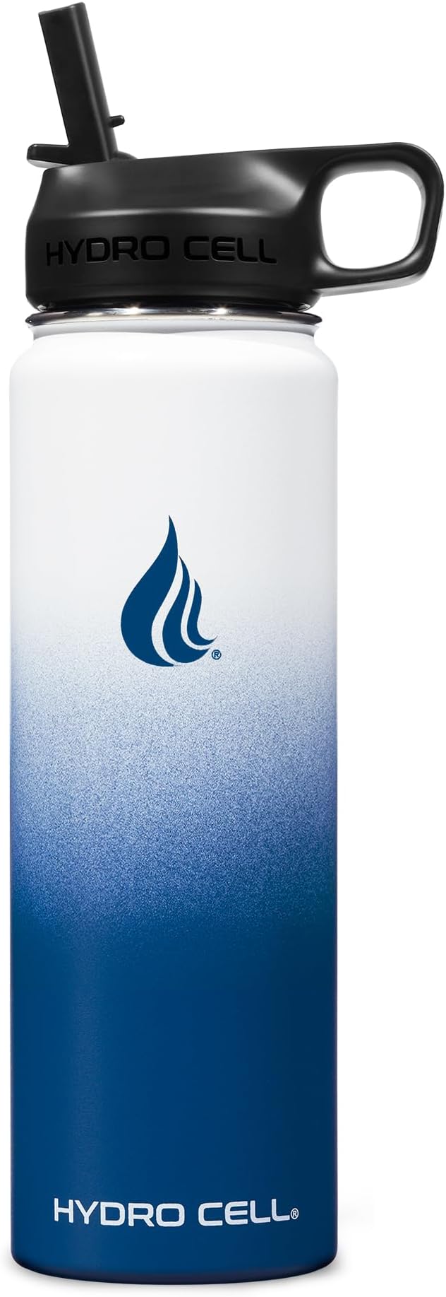 HYDRO CELL Stainless Steel Insulated Water Bottle with Straw - For Cold & Hot Drinks - Metal Vacuum Flask with Screw Cap and Modern Leakproof Sport Thermos for Adults (Navy/White 24oz)