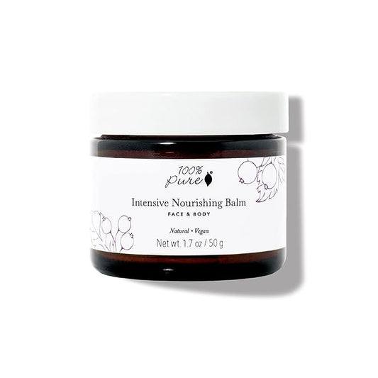 100% PURE Intensive Nourishing Balm Face & Body Cream Moisturizer Luxuriously Thick Replenishment Powerful Hydration & Dry Skin Care - Vegan - 1.7oz