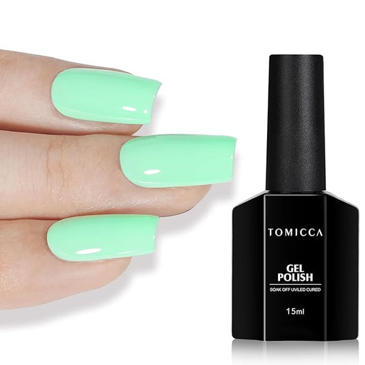 TOMICCA Green Gel Polish, Bright Green Nail Polish Gel, Soak Off UV LED Macaron Gel Polish Fast Dry, Spring Summer French Pastel Nail Art Manicure Salon DIY
