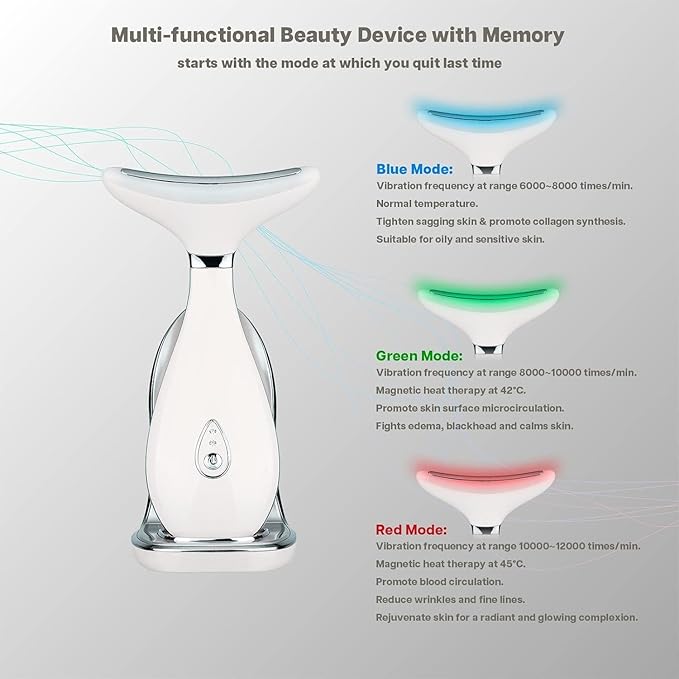 VRAIKO Lily Neck Face Massager, Face Sculpting Tool, Skin Rejuvenation Device with Thermal, Triple Action LED and Vibration, for Anti-Aging, Lifting and Tightening Sagging Skin (Pearl White)
