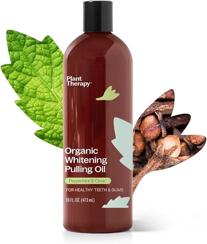 Plant Therapy Organic Pulling Oil 16 oz Coconut & Peppermint, Naturally Whitens Teeth, Freshens Breath & Supports Gum Health, Helps Calm Oral Irritation and Discomfort, Natural Essential Oils