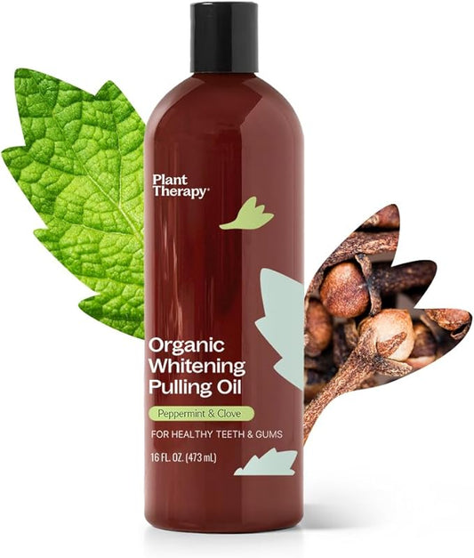 Plant Therapy Organic Pulling Oil 16 oz Coconut & Peppermint, Naturally Whitens Teeth, Freshens Breath & Supports Gum Health, Helps Calm Oral Irritation and Discomfort, Natural Essential Oils