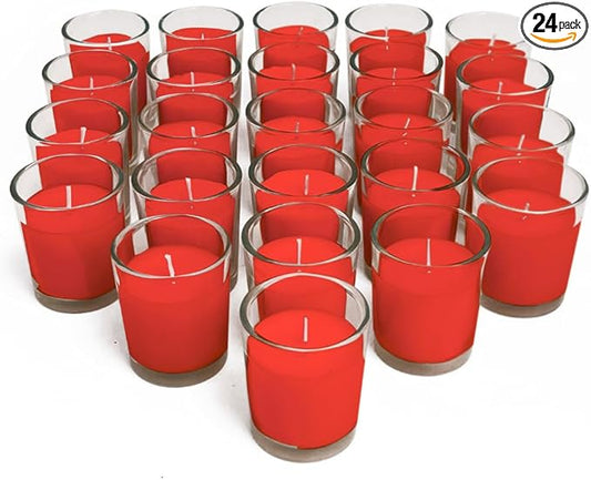 Simply Soson Scented Votive Candles, Bulk Set of 24 Red Spicy Cinnamon Clove Scented Candles Bulk, Fall Votive Candles Scented in Glass, 10 Hours Burn, for Holiday Christmas & Home Decoration