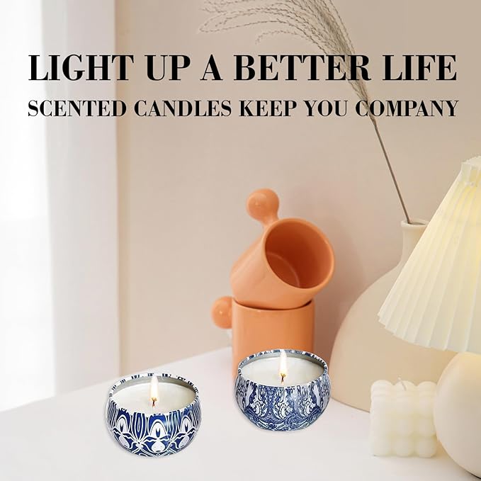 2 Pack 2.2-Ounce Scented Jar Candles - Blue&White Pordcelain Style - Perfect for Church, Family, Wedding, Party- Vibrant Colorful Iron Can Jars Candles(Lemon &Bergamot Fragrance)