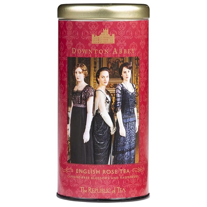 The Republic of Tea Downton Abbey Premium English Rose Tea, 36 Tea Bags, Rose Hibiscus, Caffeine Free