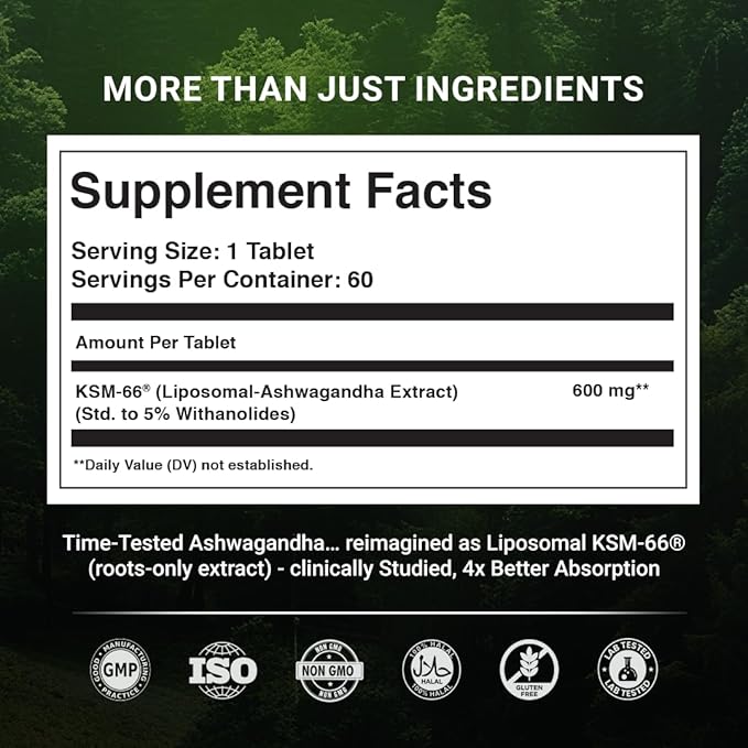 The Wellness Project (TWP Liposomal KSM-66® Ashwagandha 600mg (Root-only Extract) – 2-Month Supply | Supports Calm, Energy & Relaxation | Comes with Certificate of Analysis | 60 Tablets (Pack of 3)