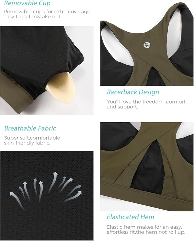 RUNNING GIRL High Impact Sports Bras for Women,Racerback Running Bra Workout Crop Tank Tops Longline Sports Bra Push up