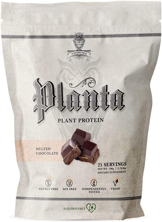 Ambrosia Planta - Premium Plant-Based Protein | Vegan & Keto Friendly | Gourmet Flavors with No Bloating or Stomach Upset | Gluten & Soy Free | No Added Sugar | 25 Servings | Melted Chocolate