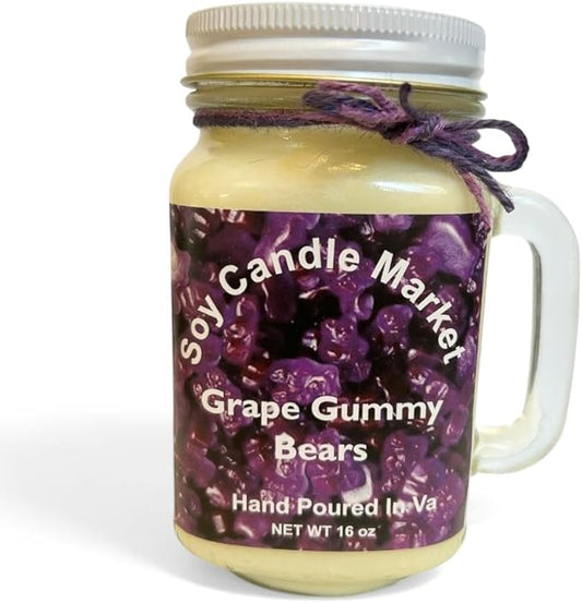Soy Scented Candles | Handmade & Highly Aromatic Candles Burns Upto 85 Hours in Glass Jar - Perfect for Home Decor, Wedding, Birthday, Dinner (Grape Gummy Bears, 12 oz)