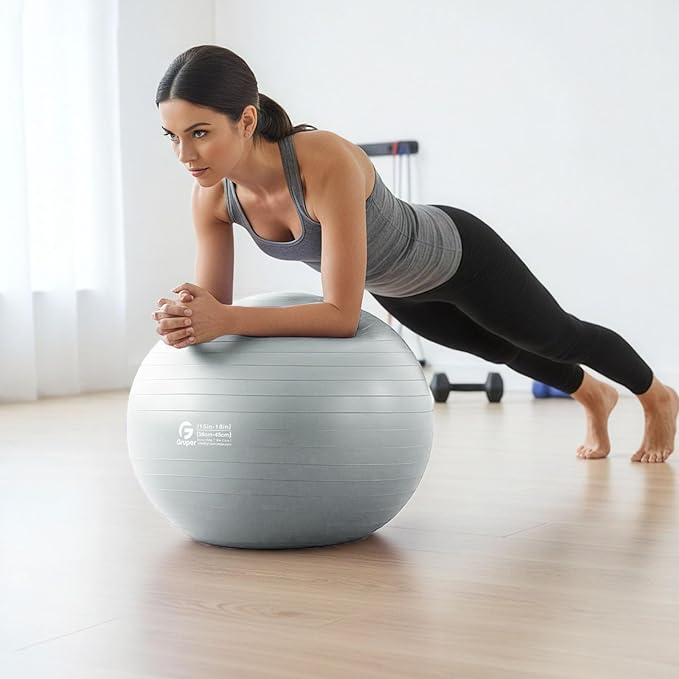 Gruper Yoga Ball and Pilates Ball,4 Sizes Exercise Ball for Fitness, Workout, Pregnancy and Physical Therapy,Quick Pump Included,Great as Yoga Ball Chair for Office or Home Gym Equipment