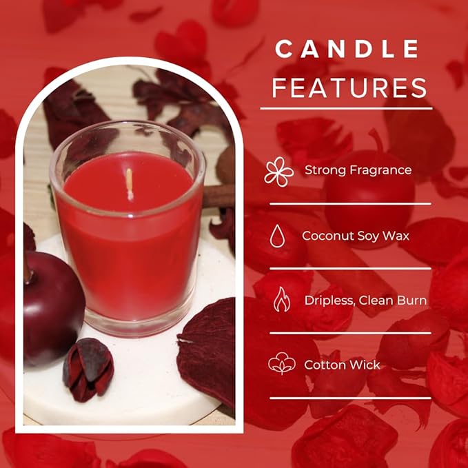 Simply Soson Apple Spiced Fall Scented Votive Candles, Bulk Set of 24 Red Cinnamon Candle, Apple Cinnamon Scented Candles for Fall Candles, Christmas, Xmas Candle Gifts for Women and Men