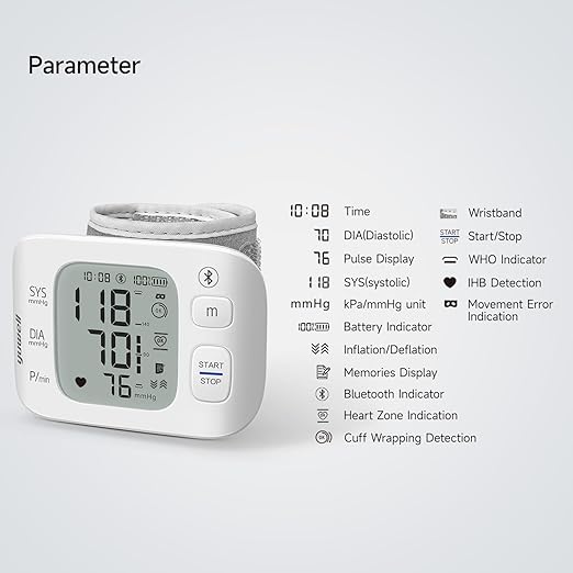 yuwell Smart Wrist Blood Pressure Monitor with Bluetooth | Medical Grade, BP Machine for Home Use | Ultra Light Weight, Smart Inflation Cuff, Large Display, Rechargeable Battery, App for iOS & Android
