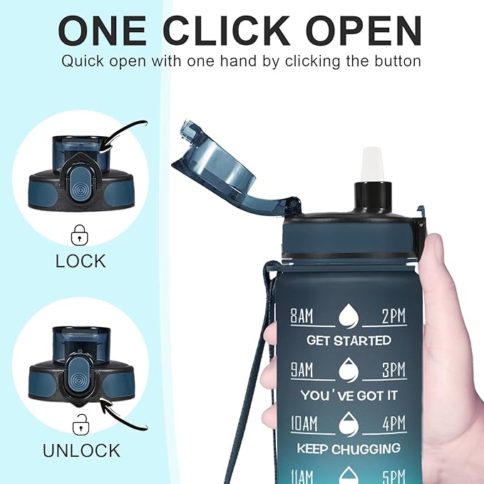 Enerbone Water Bottle, Leakproof BPA & Toxic Free, Motivational Water Bottle with Times to Drink and Straw, Fitness Sports Water Bottle with Strap for Office, Gym, Outdoor Sports