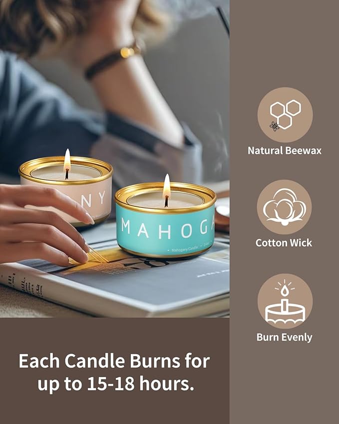 Christmas Luxury Scented Candles Gift Set, 6-Pack Variety Fall Scents, Natural Beeswax Aromatherapy Candles for Christmas Stocking Stuffer, Holiday, Birthday, Gift Ideas for Men & Women