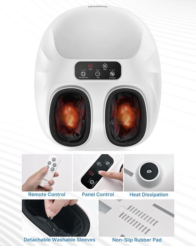 RENPHO Foot Massager Machine with Heat [2025 Upgraded], Shiatsu Foot Massager for Plantar Fasciitis, Birthday Gifts for Women, Wireless Control, Up to Size 14, WH