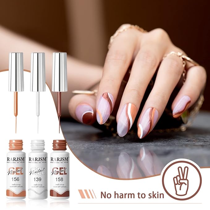 RARJSM Gel Liner Nail Art 24 Pieces 5ml Gel Art Liners for Nails Pink Red Green Yellow Silver Gold Glitter Summer Fall Nude Colors Painting Striping Gelpolish Thin Brush UV Soak off Curing Needed