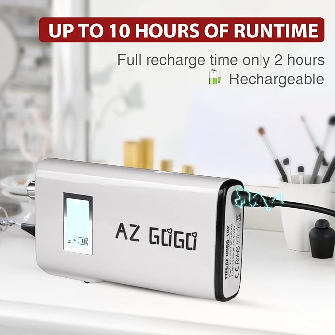 AZ GOGO Nail Drill Machine, 30000RPM Rechargeable Professional Portable Nail Drills for Acrylic Gel Nails - Salon Home Use (White)