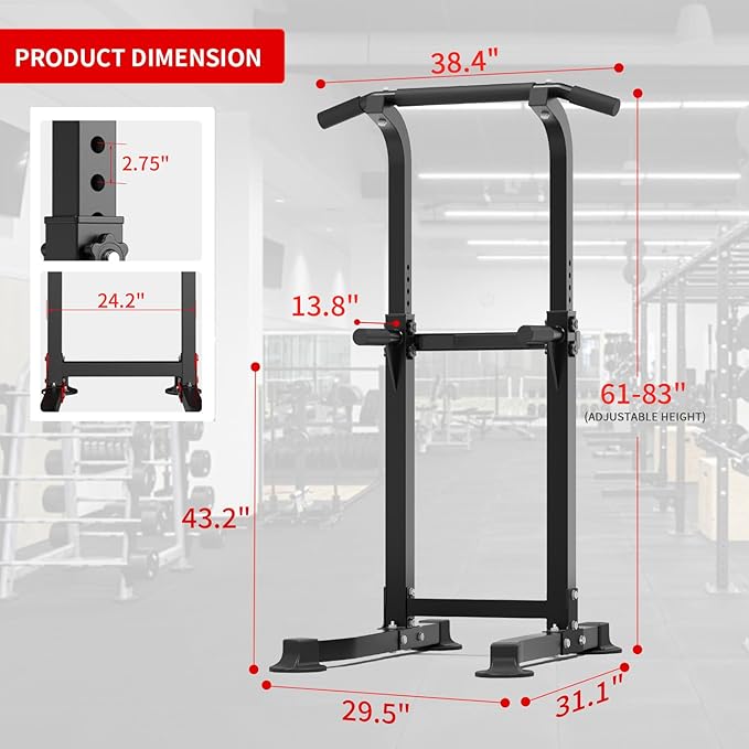 ZENOVA Pull Up Bar Dip Bar Power Tower Workout Dip Station Height Adjustable Free Standing Chin Up Bar Home Gym Equipment 300LBS Weight Capacity (Black)