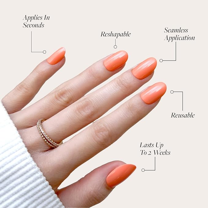 Glamnetic Press On Nails - Apricot | Solid Opaque Orange Round Nails, Salon Quality | 12 Sizes - 30 Nail Kit
