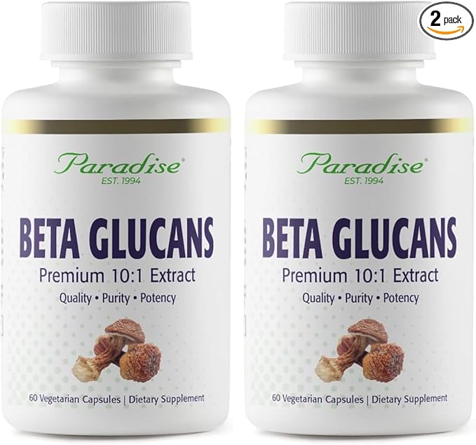 Paradise Herbs Beta Glucans, from Yeast Free Agaricus Mushrooms, Vegan, Non GMO, Gluten Free, 60 Count Vegetarian Capsules (Pack of 2)