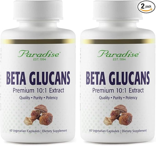 Paradise Herbs Beta Glucans, from Yeast Free Agaricus Mushrooms, Vegan, Non GMO, Gluten Free, 60 Count Vegetarian Capsules (Pack of 2)