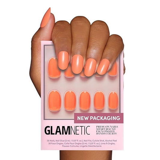 Glamnetic Press On Nails - Apricot | Solid Opaque Orange Round Nails, Salon Quality | 12 Sizes - 30 Nail Kit