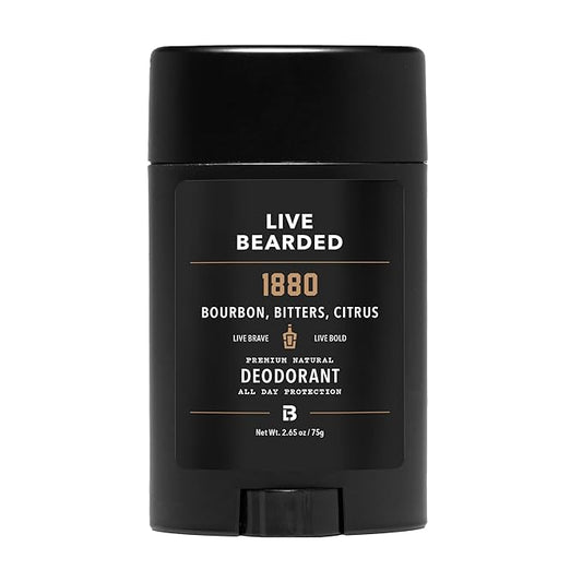 Live Bearded Men's Deodorant - Long Lasting, Aluminum Free, All Natural, Activated Charcoal Deodorant for Men, Travel Size - 1880, 1 Stick
