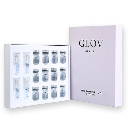Glov Beauty Micro Infusion System for Face & Lips – 0.25mm 24k Gold Cosmetic Facial Stamp with Hyaluronic Acid, Collagen Peptides & Licorice Root Serum Ampoules | At-Home Hydrating & Plumping Glow Kit