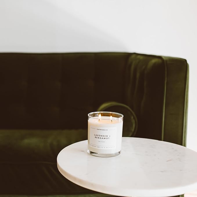 Calyan Wax Co. Lavender & Bergamot 2 Wick Scented Candle - 37 Hour Burn - Luxury Non Toxic Soy Wax Candles - Long Lasting Large Glass Jar Candle for Home - 8.8oz