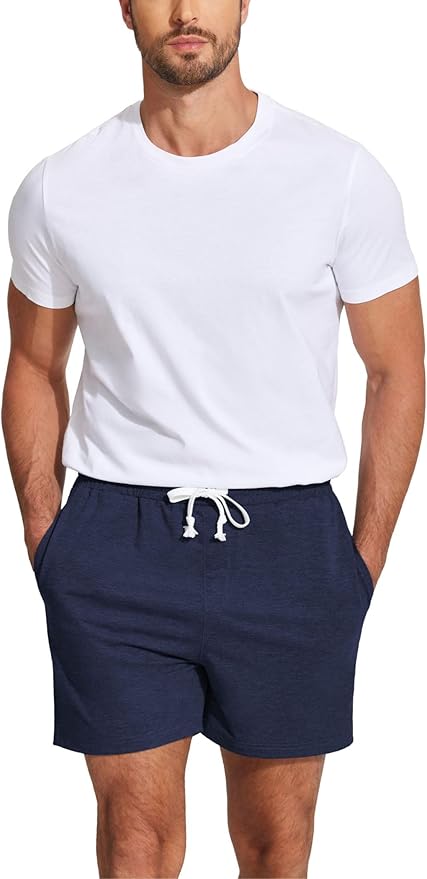 Deyeek 5.5 Inch Mens Pajama Shorts Sleep Cotton Lounge PJ Lightweight Elastic Waist Drawstring Nightwear Bottom with Pockets
